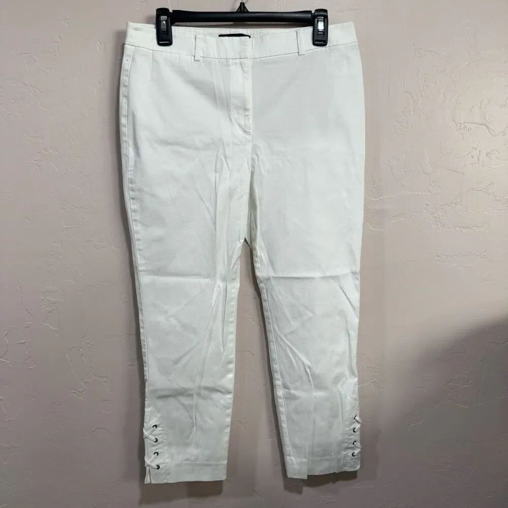 Talbots Lace up Slim Ankle White High Waisted Pants